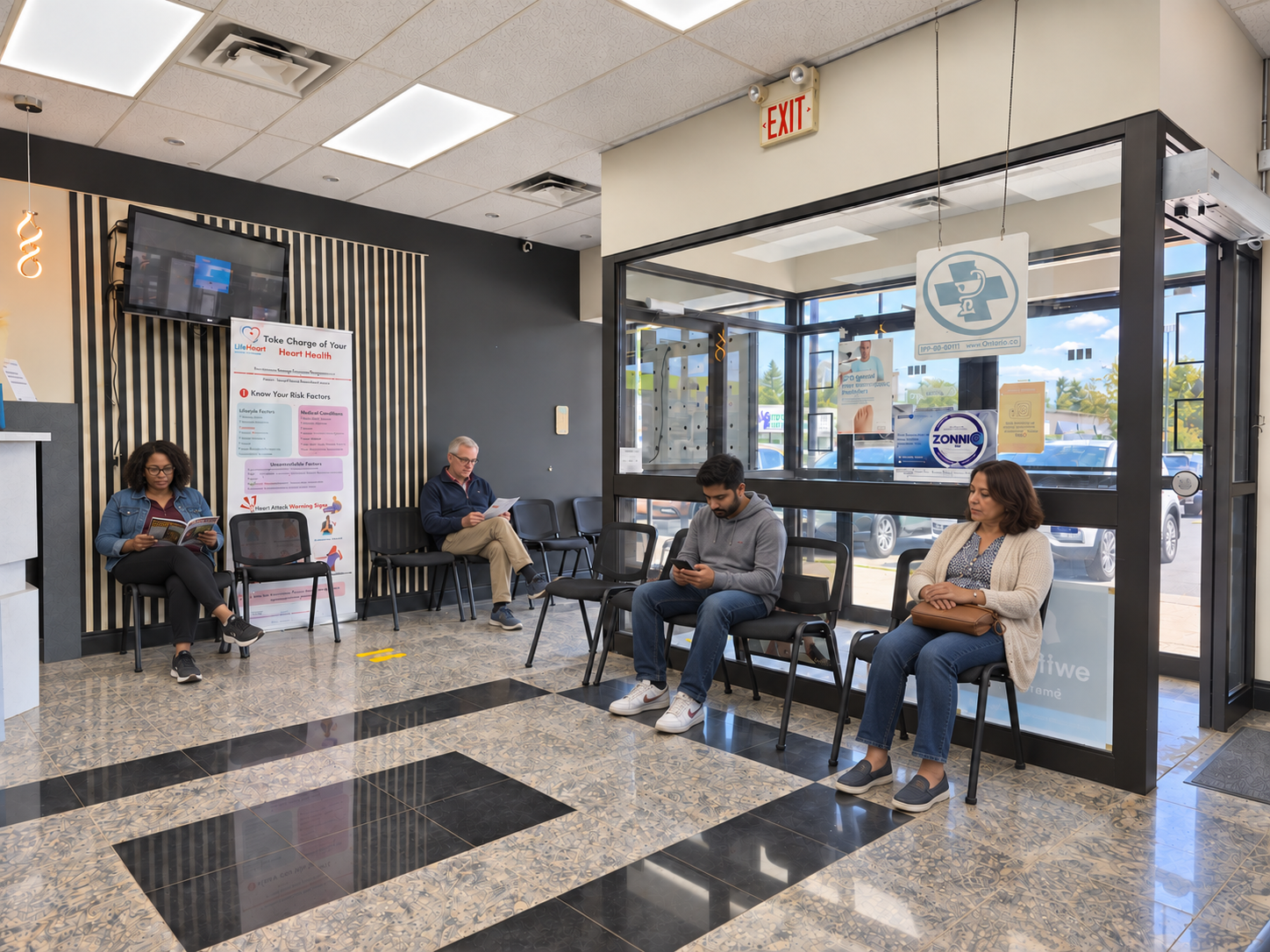 Bright waiting area inside Speedvale Medical Clinic